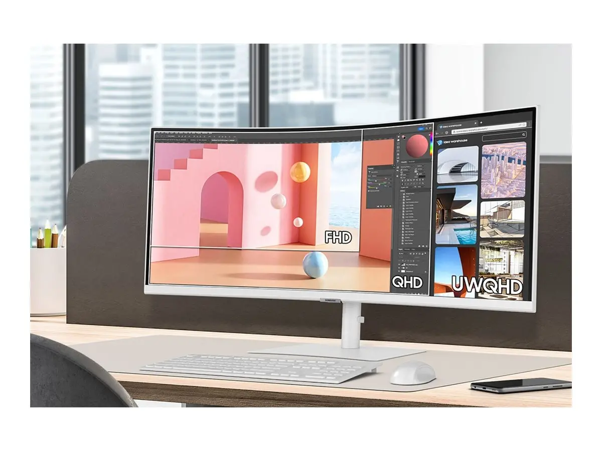 Монитор, Samsung 34A650 34" Curved VA 3440x1440 5ms 100Hz DP HDMI USB 3.0 Speakers Thunderbolt White - image 6
