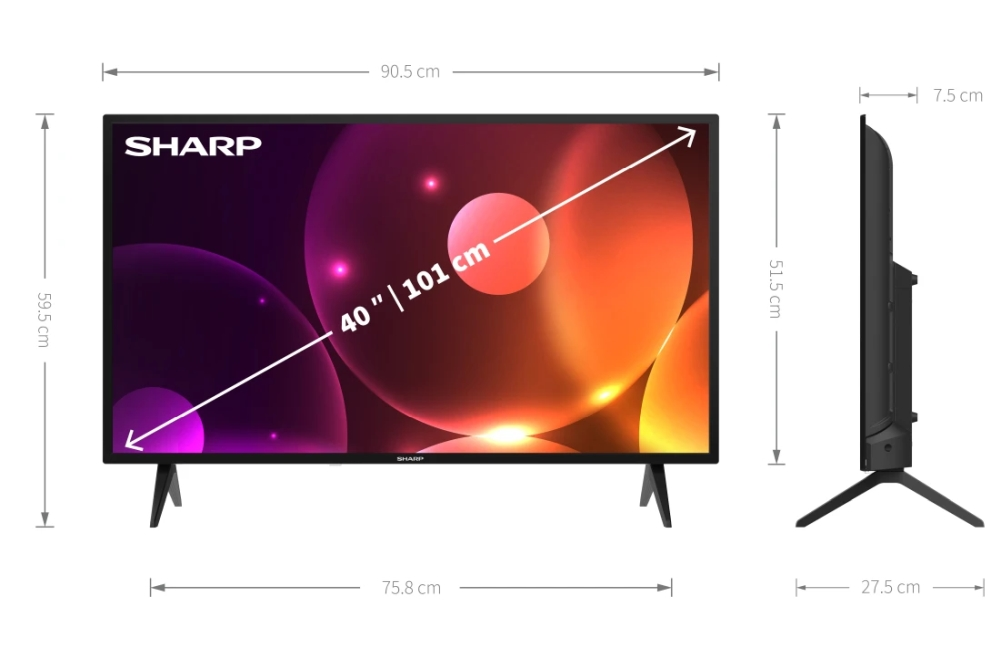 Телевизор, Sharp 40FA2E, 40" LED  TV, FULL HD 1920x1080, DVB-T/T2/C/S/S2, Active Motion 100, 1 000 000:1, Speaker 2x8W, Dolby Digital, 3xHDMI, CI+, 2xUSB, Video/Audio input (3 x RCA), Hotel Mode, 2 pole Stand - image 5