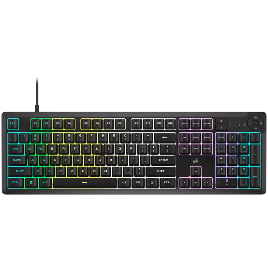 Corsair K55 CORE RGB Gaming Keyboard - Black, Fully customizable ten-zone RGB backlight, dedicated media control buttons