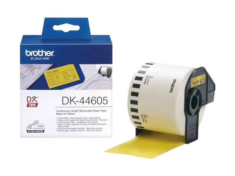 Αναλώσιμο, Brother DK-44605 Κίτρινη συνεχής αφαιρούμενη χάρτινη ταινία, 62mmx30.48m, μαύρο σε κίτρινο
