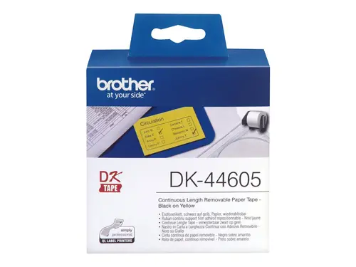 Αναλώσιμο, Brother DK-44605 Κίτρινη συνεχής αφαιρούμενη χάρτινη ταινία, 62mmx30.48m, μαύρο σε κίτρινο - 2