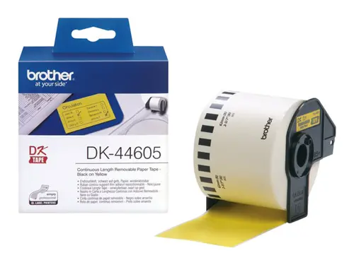 Консуматив, Brother DK-44605 Yellow Continuous Length Removable Paper Tape, 62mmx30.48m, Black on Yellow