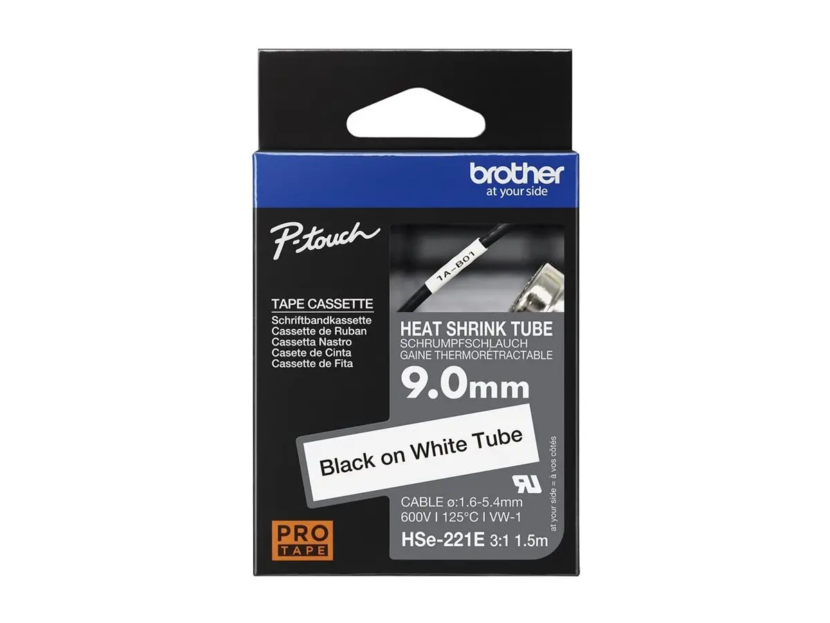 Консуматив, Brother HSe-221E 9mm Black on White Heat Shrink Tape - image 4