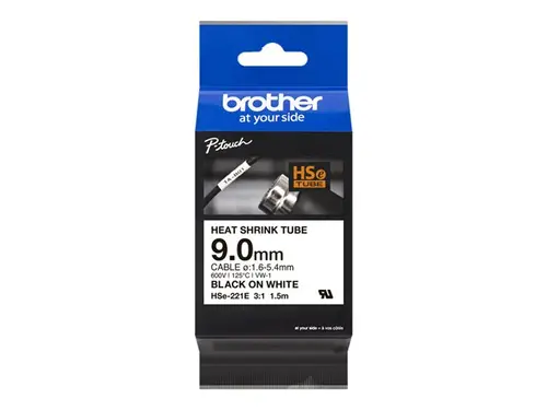 Консуматив, Brother HSe-221E 9mm Black on White Heat Shrink Tape