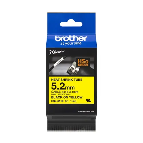 Consumabil, Brother HSe-611E 5.2mm Negru pe galben Bandă termocontractibilă - 1