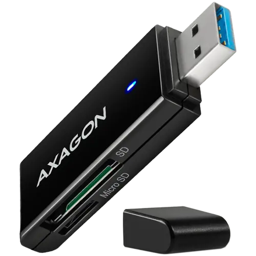 Axagon Slim super-speed USB 3.2 Gen 1 card reader with a direct USB-A connector.