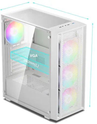 Gamdias κουτί Θήκη ATX - AURA GC2 Elite White - Mesh, RGB, Ψημένο γυαλί - 2