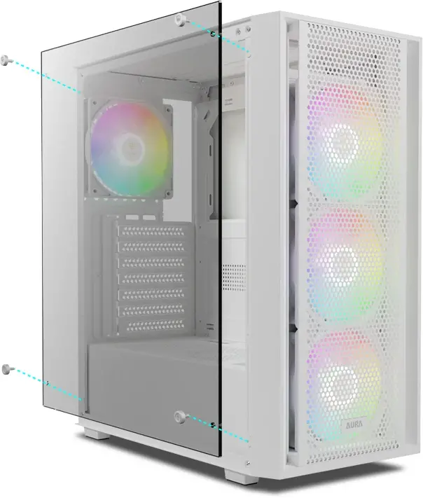 Gamdias κουτί Θήκη ATX - AURA GC2 Elite White - Mesh, RGB, Ψημένο γυαλί - image 2