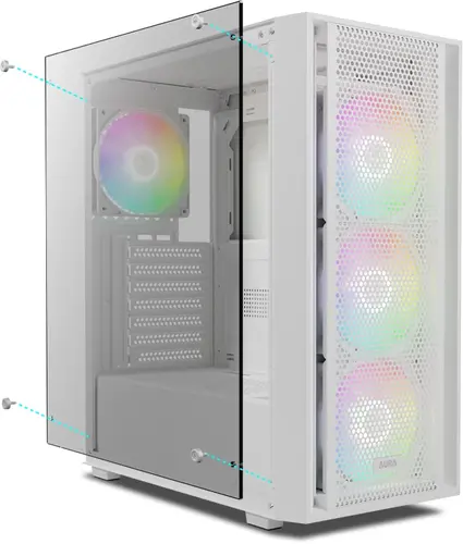 Gamdias κουτί Θήκη ATX - AURA GC2 Elite White - Mesh, RGB, Ψημένο γυαλί - 3