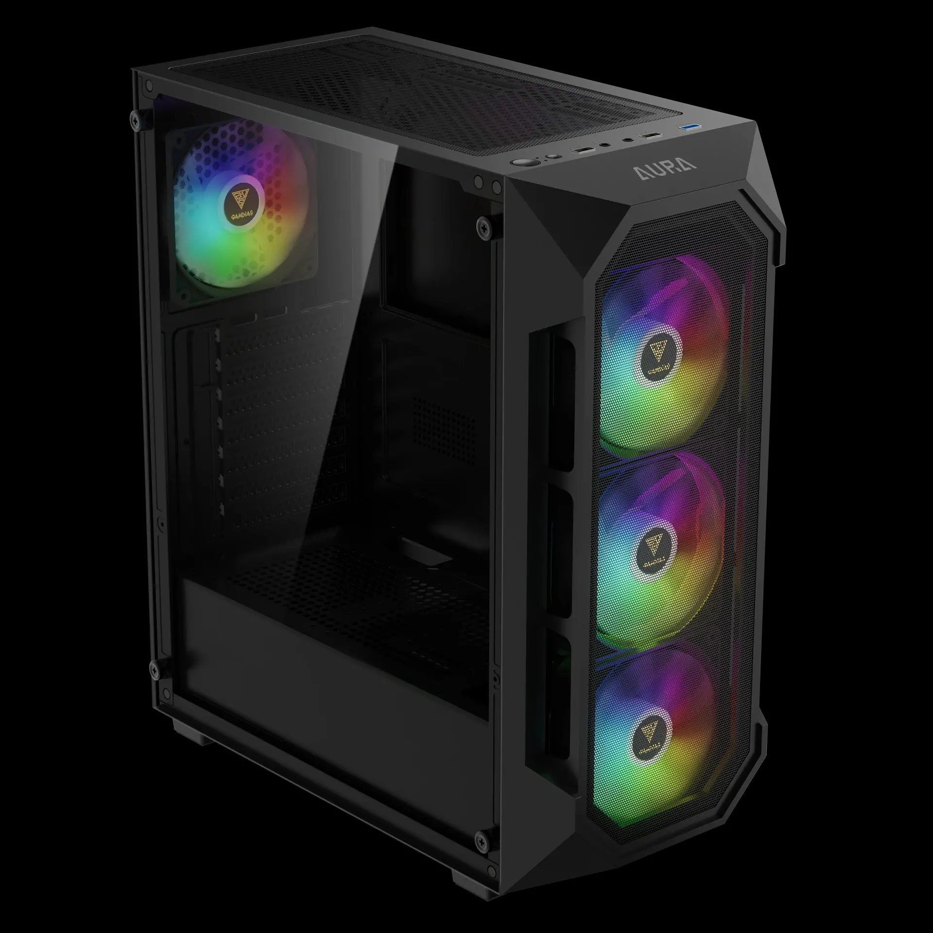 Gamdias carcasă Carcasă ATX - AURA GC1 Elite - Mesh, RGB, Sticlă securizată - image 3