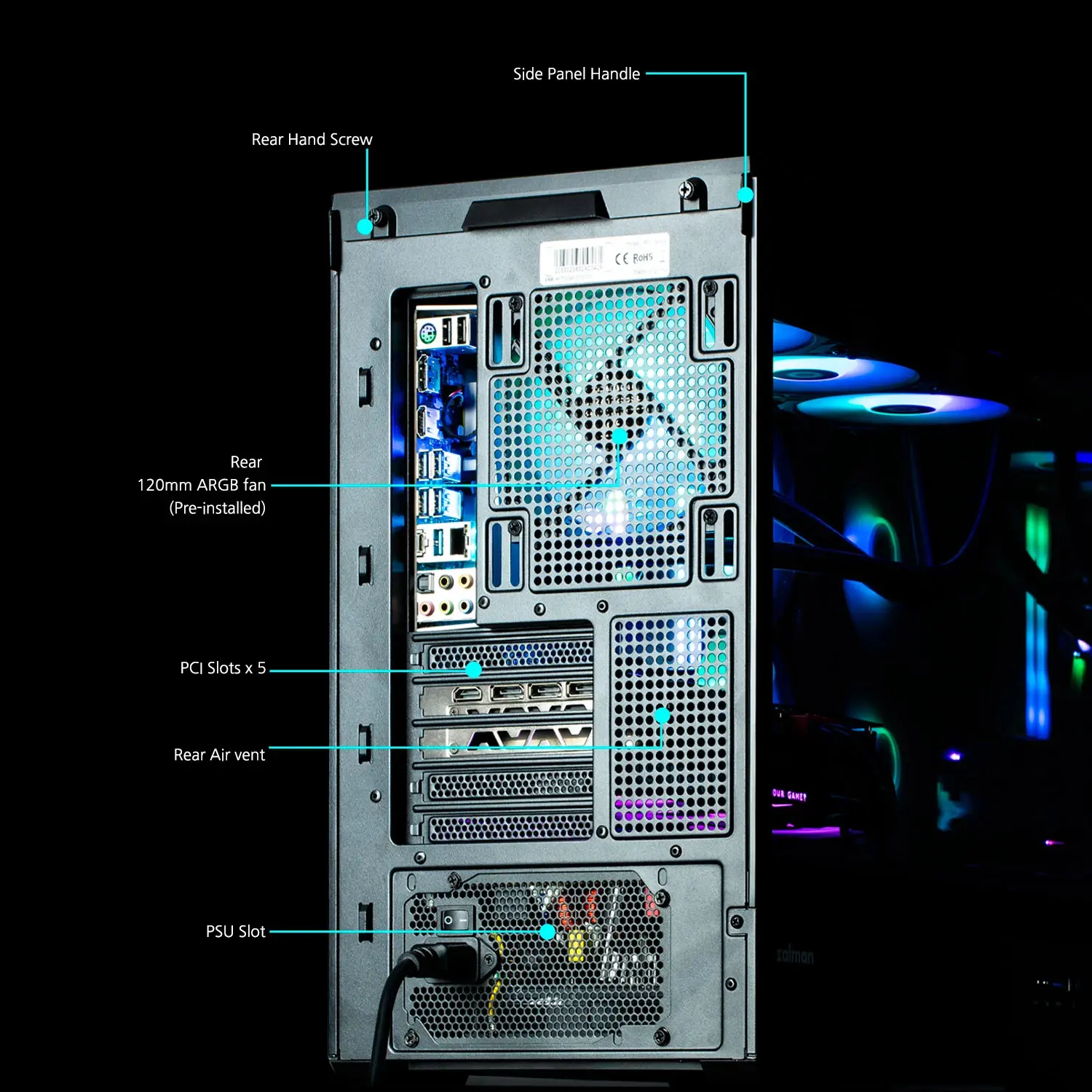 Zalman кутия Case mATX - P30 Black - aRGB, Tempered Glass - image 15