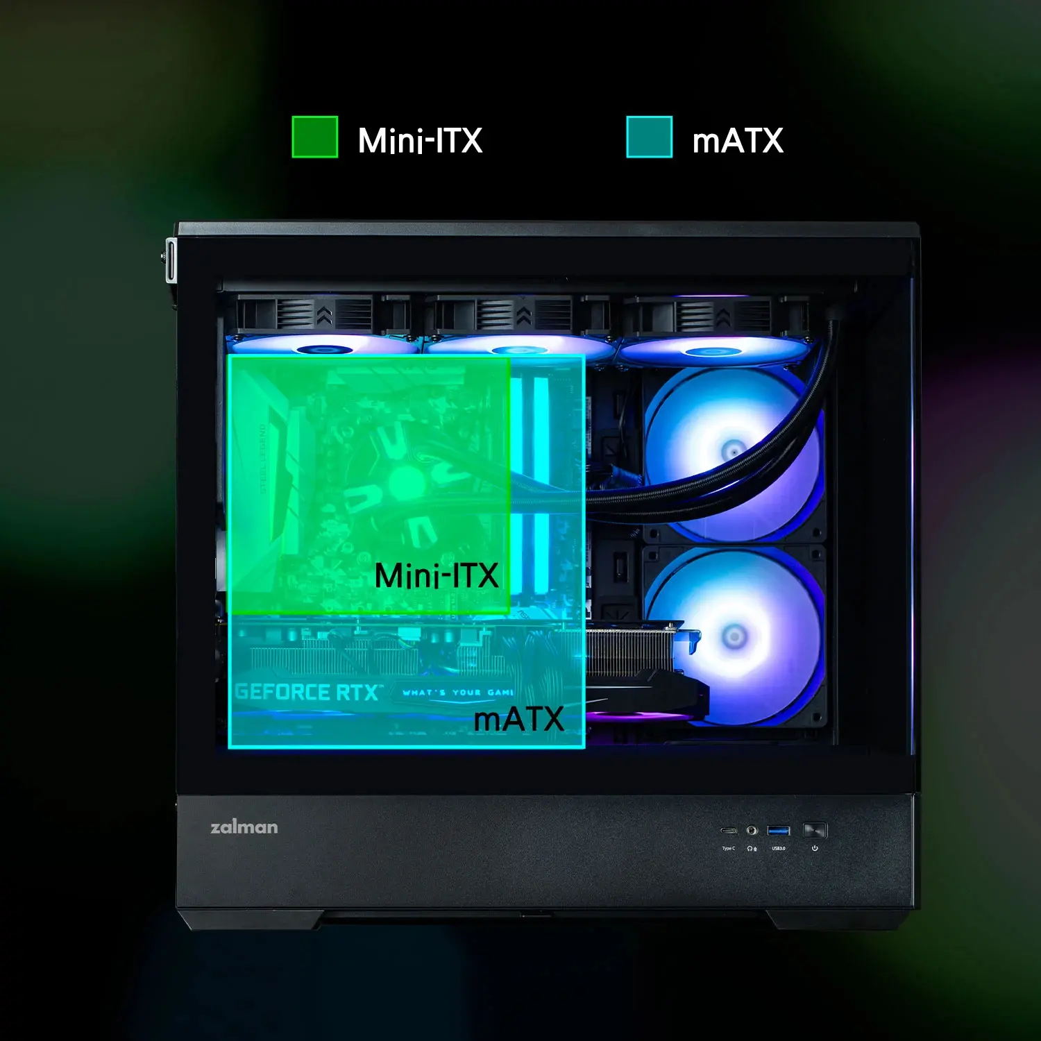 Zalman кутия Case mATX - P30 Black - aRGB, Tempered Glass - image 27