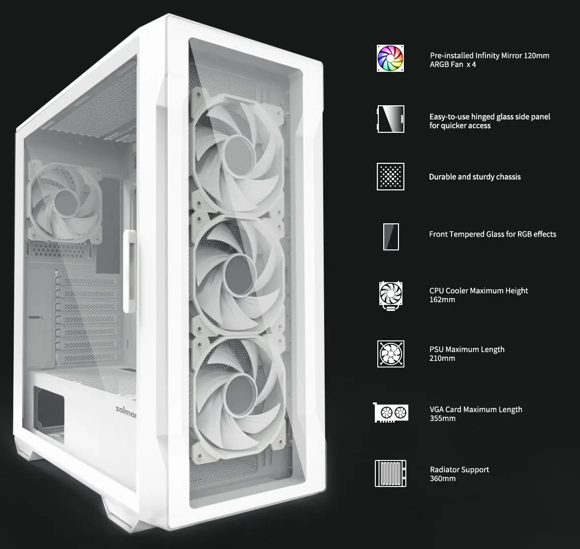 Zalman кутия Case ATX - I3 NEO TG White - aRGB, Tempered Glass - image 11