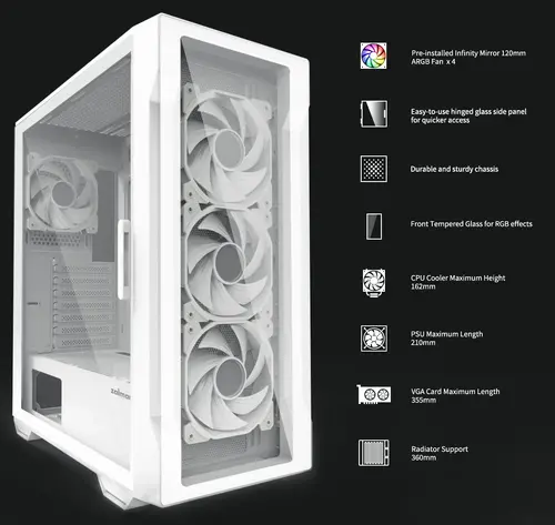 Zalman кутия Case ATX - I3 NEO TG White - aRGB, Tempered Glass - image 11