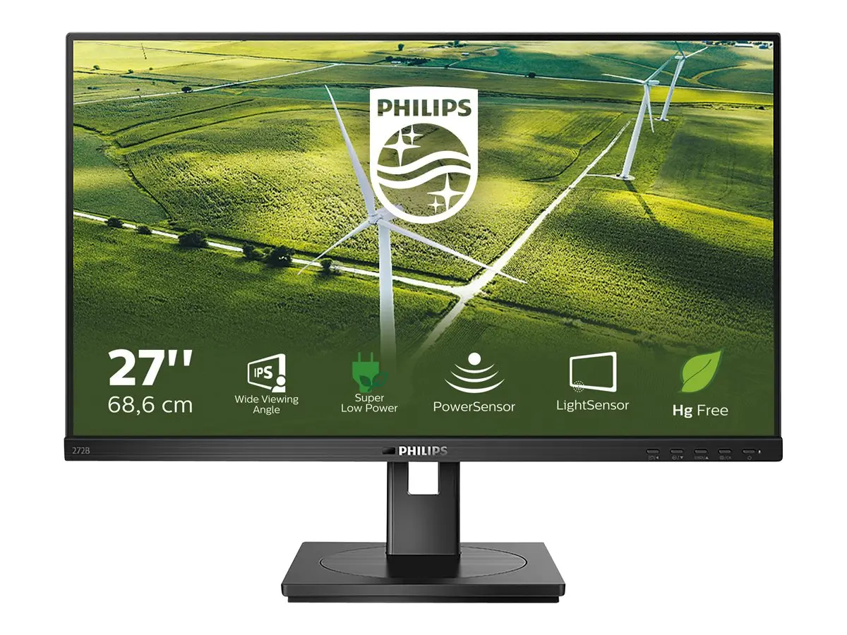 Монитор, Philips 272B1G, 27" IPS WLED, 1920x1080@75Hz, 4ms GtG, 250 cd/m2, 1000:1, 50M:1 DCR, Adaptive Sync, FlickerFree, Low Blue Mode, 2Wx2, Tilt, Height Adjust, Pivot, Swivel, D-SUB, DVI, HDMI, DP, USB hub