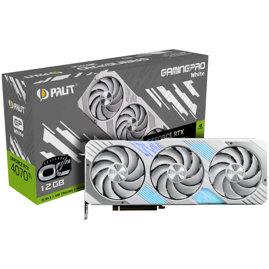 Palit GeForce RTX 4070Ti GamingPro White OC 12GB GDDR6X, 192 bit, 2310 Mhz/2670 Mhz, 1x HDMI 2.1a, 3x DP 1.4a, 3 Fan, 1x 16-pin pwr connector, recommended pwr 750W, NED407TV19K9-1043W