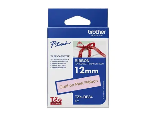 BROTHER TZe-RE34 textile tape gold/pink 12mm/4m - image 1
