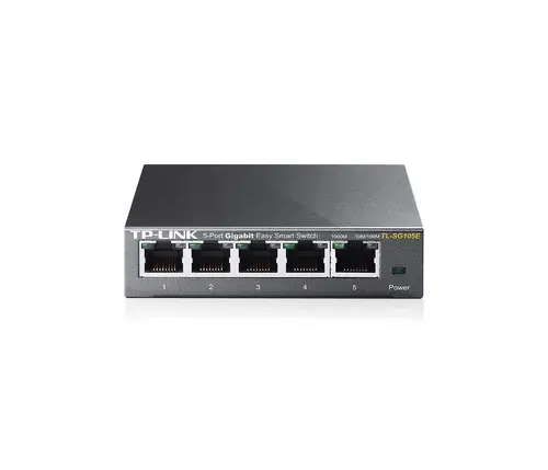 TP-Link TL-SG105E 5-Port Gigabit Desktop Easy Smart Switch, 5 10/100/1000Mbps RJ45 ports, MTU/Port/Tag-based VLAN, QoS, IGMP Snooping, Green technology, Metal Casing, Desktop/Wall mount