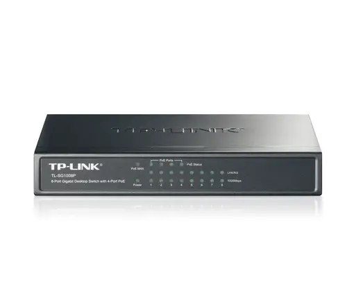 TP-Link TL-SG1008P 8-Port Gigabit Desktop Switch with 4-Port PoE+, 64W PoE Power supply, Supports PoE power up to 30 W for each PoE port, 802.1p/DSCP QoS, IGMP Snooping, Plug and Play, steel case