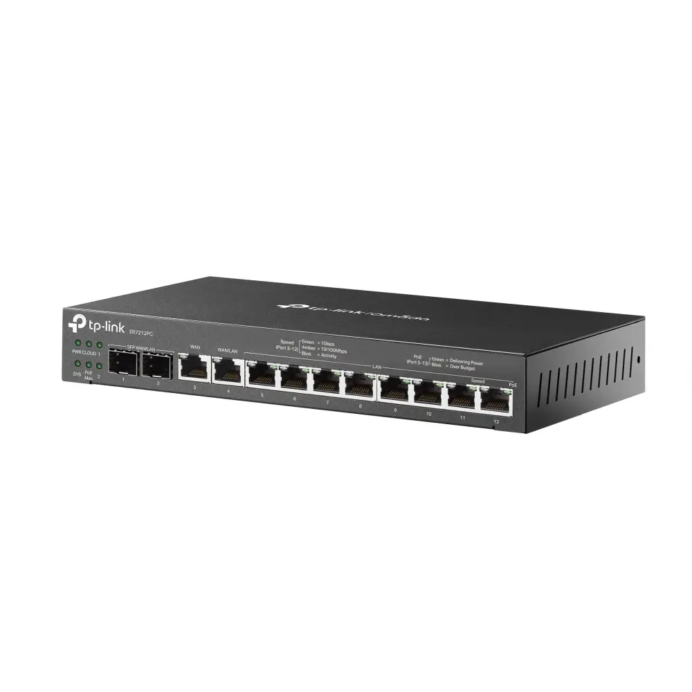 TP-Link ER7212PC Omada Gigabit VPN Router with PoE+ Ports and Controller Ability, 2× G SFP WAN/LAN Port, 1× G RJ45 WAN Port, 1× G RJ45 WAN/LAN Ports, 8× G PoE+ RJ45 LAN ports, 802.3at/af, 110 W PoE Power, 3-in-1 (Router, PoE+ Switch, Controller) - image 2