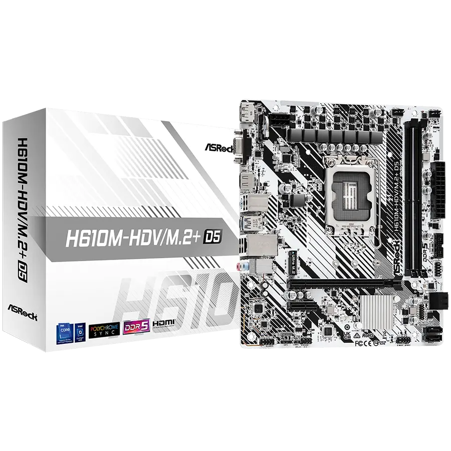 ASROCK MB LGA1700 H610 2 x DDR5 1 x HDMI 1 x DisplayPort 1 x D-Sub 4 x SATA3 1 x  Ultra M.2 Micro ATX