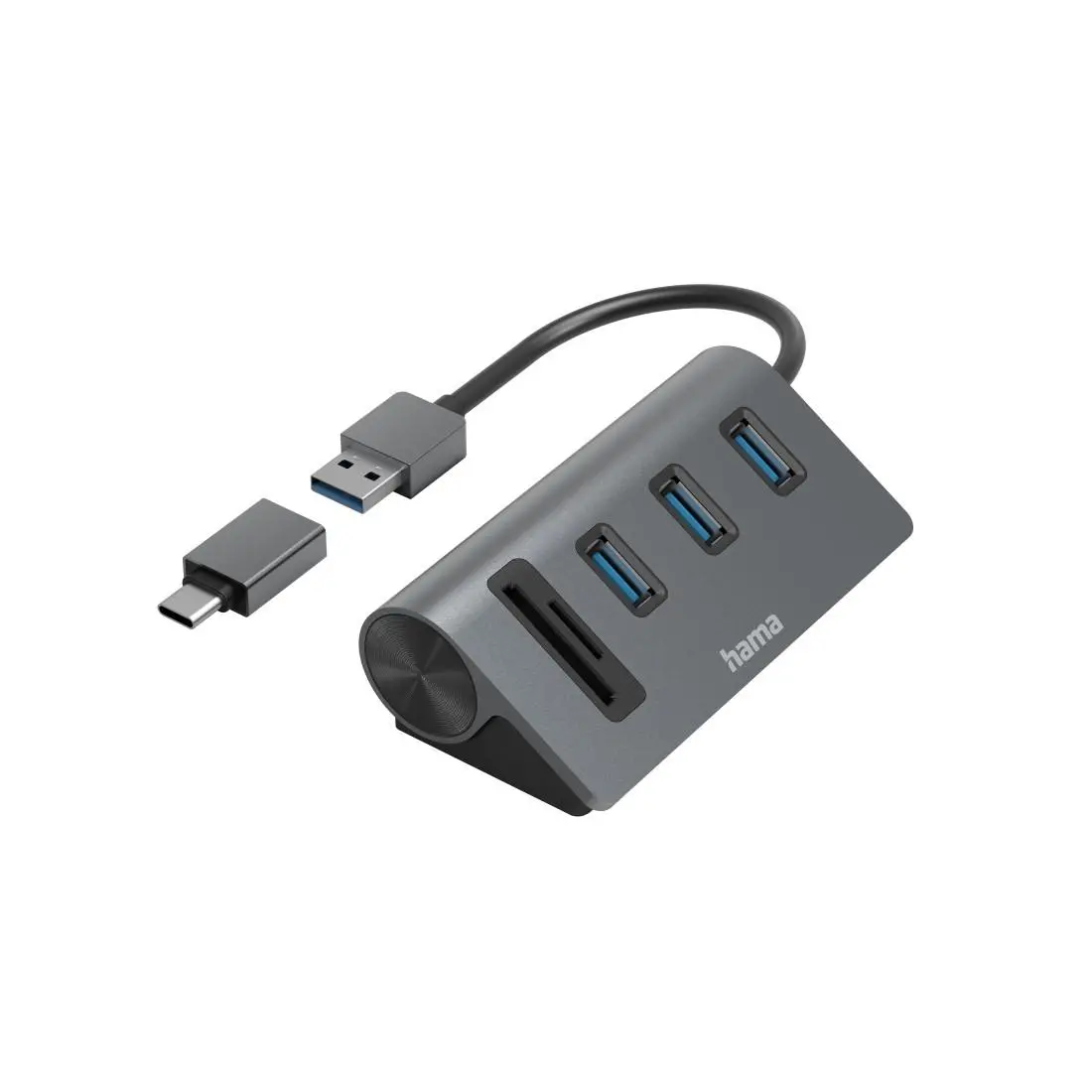 HAMA USB hub/αναγνώστης καρτών, 5 θυρών, 3x USB-A, SD, microSD, συμπ. προσαρμογέας USB-C