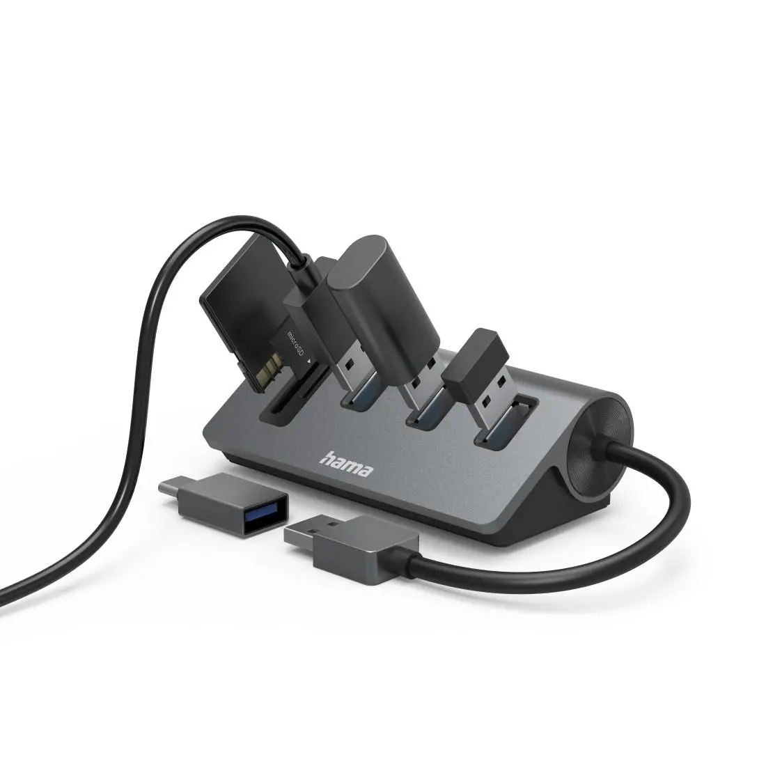 HAMA hub USB/cititor de carduri, 5 porturi, 3x USB-A, SD, microSD, incl. adaptor USB-C - image 2