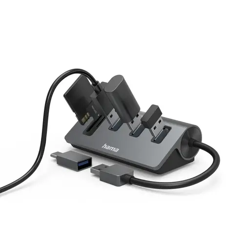 HAMA USB hub/αναγνώστης καρτών, 5 θυρών, 3x USB-A, SD, microSD, συμπ. προσαρμογέας USB-C - 3