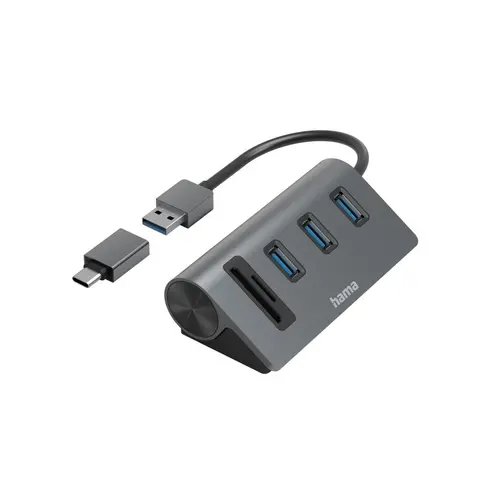 HAMA USB hub/αναγνώστης καρτών, 5 θυρών, 3x USB-A, SD, microSD, συμπ. προσαρμογέας USB-C