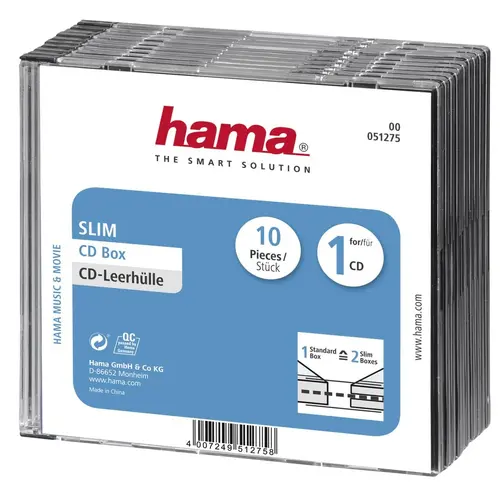 Hama Slim θήκες CD για δίσκους, συσκευασία 10 τεμαχίων, 51275 - 1