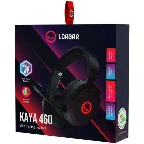 LORGAR Kaya 460, USB Gaming headset with microphone, CM108B, RGB backlight, Plug&Play, USB-A connection cable 2m, fabric ear pads, size: 192*184.7*88mm, 0.329kg, black - image 5