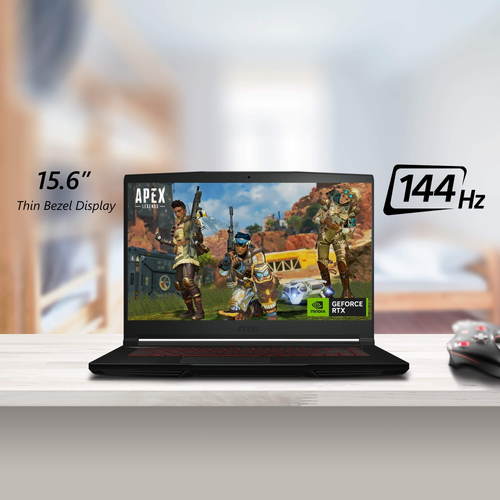 Лаптоп, MSI Thin GF63 12UC, i5-12450H (8C/12T, 12 MB, up to 4.40 GHz), 15.6" FHD (1920x1080), 144Hz, IPS-Level, RTX 3050 4GB GDDR6 (Up to 1172.5MHz), 8GB DDR4 (3200MHz), 512GB NVMe PCIe SSD, Intel Wi-Fi 6, BT5.2, 3 cell, 52.4Whr, 2 Year, Red Backlit KBD, NO OS