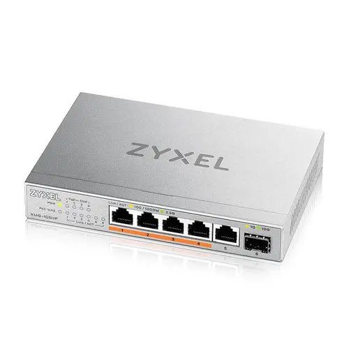 Комутатор, ZyXEL XMG-105 5 Ports 2,5G + 1 SFP+, 4 ports 70W total PoE++ Desktop MultiGig unmanaged Switch