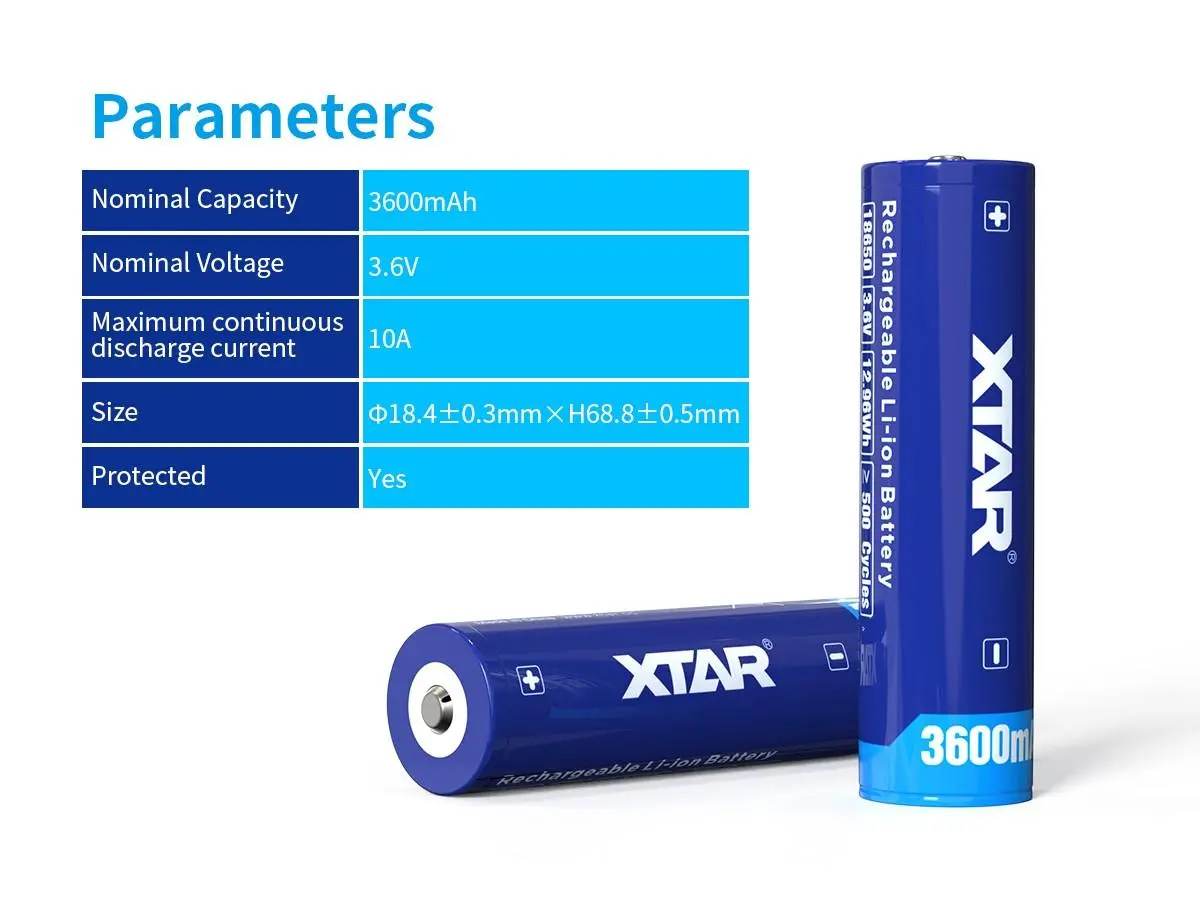 Acumulator XTAR pentru lanterne 18650 cu protecție, 3600mAh, Li-ion