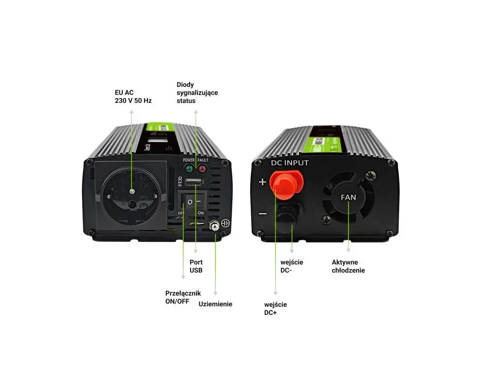Invertor GREEN CELL, 12/220V, DC/AC, 500W/1000W INVGC12P500LCD LCD, Sinusoidă pură - image 5