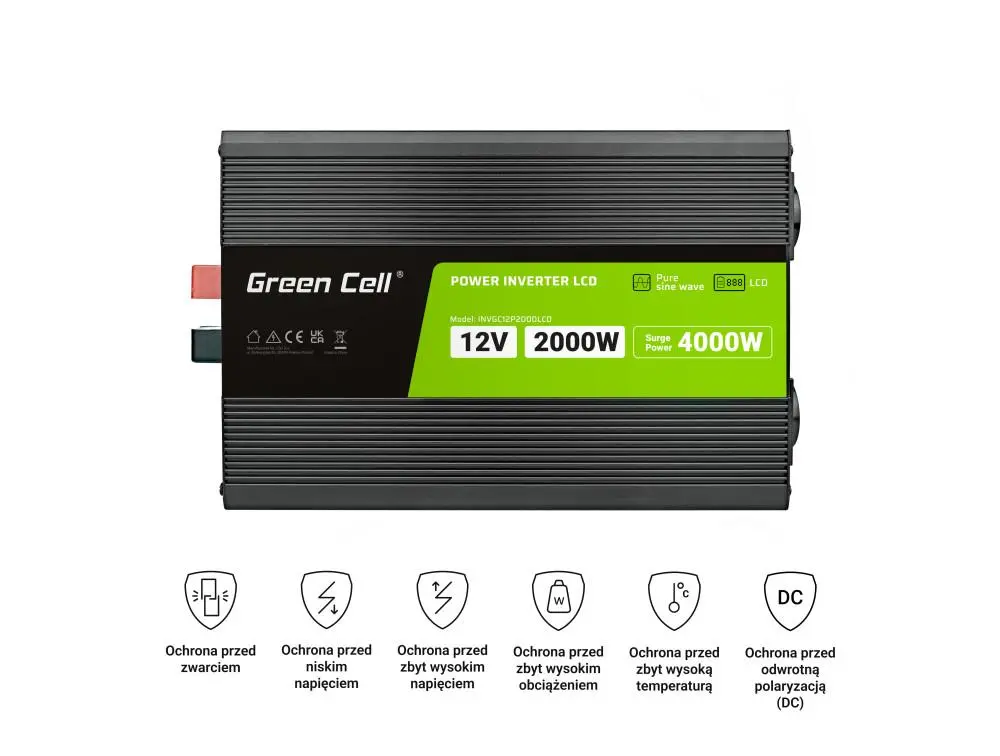 Инвертор GREEN CELL, 12/220V, DC/AC, 2000W/4000W, INVGCP2000LCD LCD Чиста синусоида - image 4