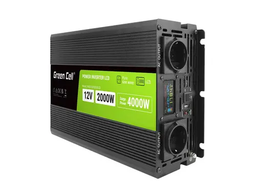 Μετατροπέας ισχύος GREEN CELL, 12/220V, DC/AC, 2000W/4000W, INVGCP2000LCD LCD Καθαρό ημίτονο - 1