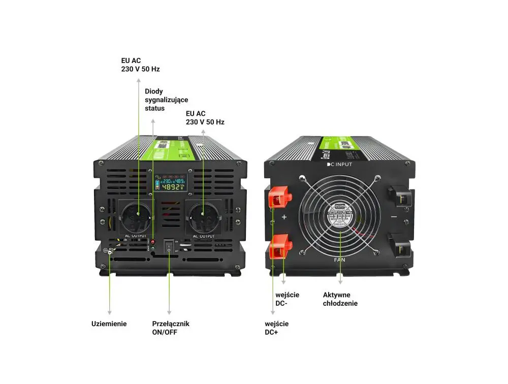 Инвертор GREEN CELL, 48/220V,  DC/AC, 5000W/10000W,INVGCP5000LCD  LCD чиста синусоида - image 5