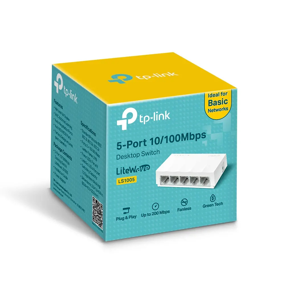 TP-Link LiteWave Switch de birou cu 5 porturi 10/100Mbps, 5 porturi RJ45 10/100Mbps, carcasă din plastic pentru birou, tehnologie Green Ethernet - image 2