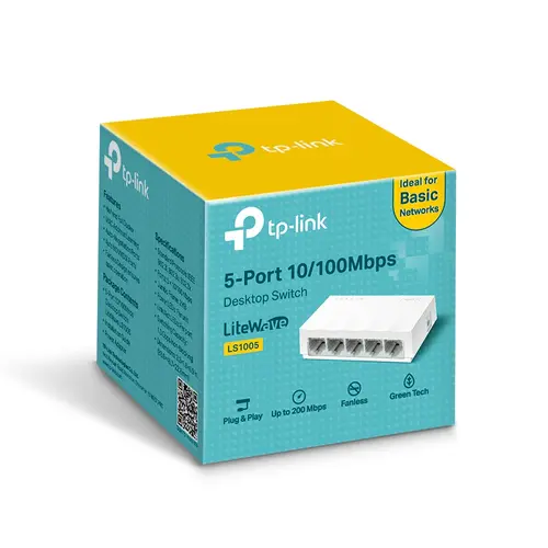 TP-Link LiteWave Switch de birou cu 5 porturi 10/100Mbps, 5 porturi RJ45 10/100Mbps, carcasă din plastic pentru birou, tehnologie Green Ethernet - 3