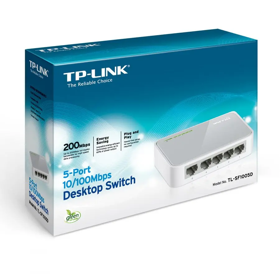 Switch TP-Link TL-SF1005D, 5-Port RJ45 10/100Mbps desktop switch, Fanless, Auto Negotiation/Auto MDI/MDIX, Plastic case - image 2