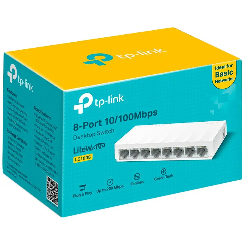 TP-Link LiteWave 8-Port 10/100Mbps Desktop Switch, 8 10/100Mbps RJ45 Ports, Desktop Plastic Case, Green Ethernet technology - image 1