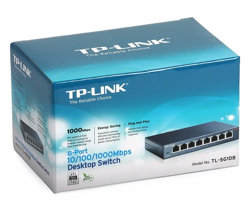 Switch TP-Link TL-SG108, 8-port Metal Gigabit Switch, 5 10/100/1000M RJ45 ports, supports GMP Snooping; IEEE 802.1p QoS; Plug and Play; metal case - image 4