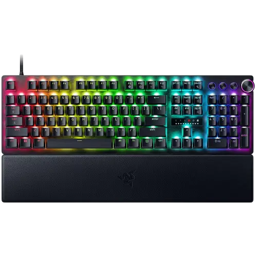 Huntsman V3 Pro - US Layout, Gaming Keyboard, Analog Optical Switch Gen-2, Razer Chroma RGB, Magnetic Firm Leatherette Wrist Rest, Multi-function Dial with 3 dedicated button, Detachable Type-C Cable, Doubleshot PBT Keycaps, 1000 Hz Polling Rate