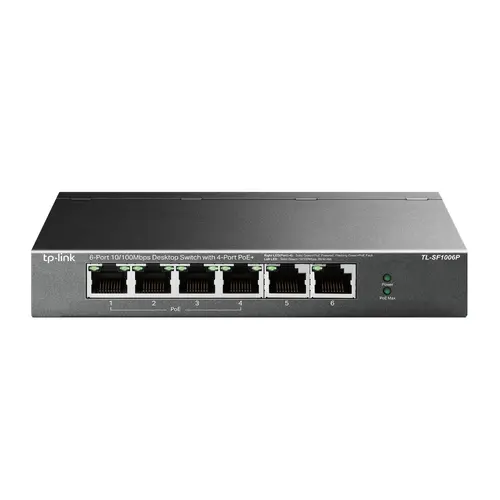 Unmanaged PoE+ Switch 4 θυρών 10/100Mbps με 2 θύρες uplink 10/100Mbps, μεταλλικό περίβλημα, επιτραπέζια τοποθέτηση, 4 θύρες PoE+ συμβατές - 1