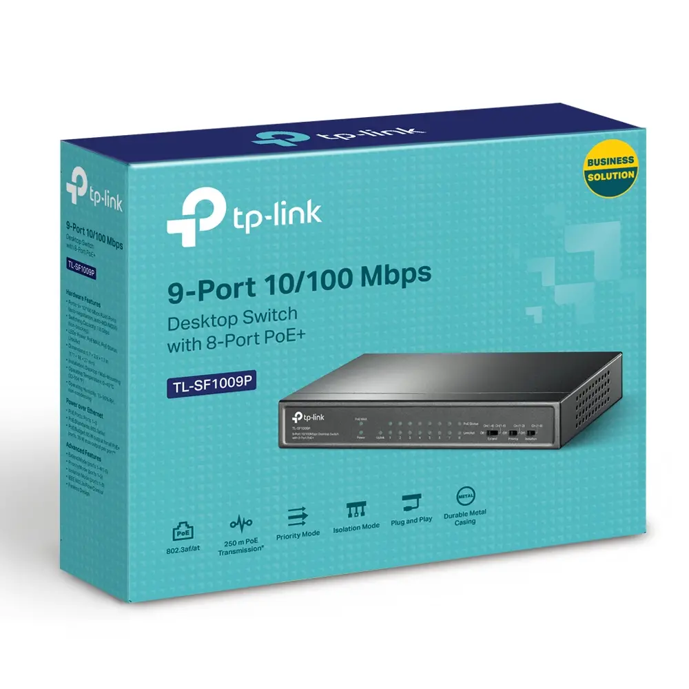 9-port 10/100Mbps unmanaged switch with 8 PoE+ ports, compliant with 802.3af/at PoE, 65W PoE budget, support 250m Extend Mode, Priority mode and Isolation mode, desktop mount, plug and play. - image 5