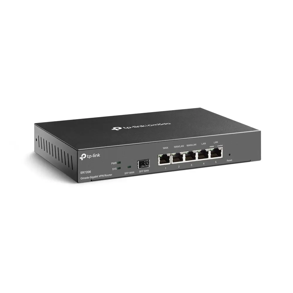 TP-Link ER7206 Omada Gigabit Multi-WAN VPN Router, 1× G SFP WAN Port, 1× G RJ45 WAN Port, 2× G WAN/LAN RJ45 Ports, 2× G RJ45 LAN port, 100 IPsec VPN Tunnels, 50 PPTP/L2TP VPN Tunnels, 50 OpenVPN Tunnels, 150000 Concurrent Sessions, Load Balance - image 1