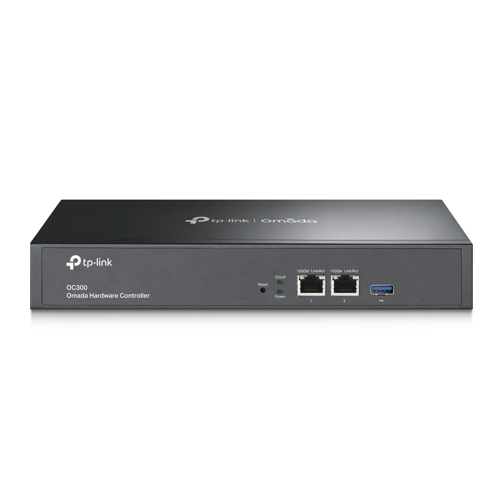 TP-Link OC300 Omada Hardware Controller, 2× 10/100/1000 Ports, 1× USB 3.0 Port, Cloud Access, Up to 500 Omada access points, 100 Omada switches, and 100 Omada routers, Multi-site Management, Omada App, Metal casing, Rack-Mountable
