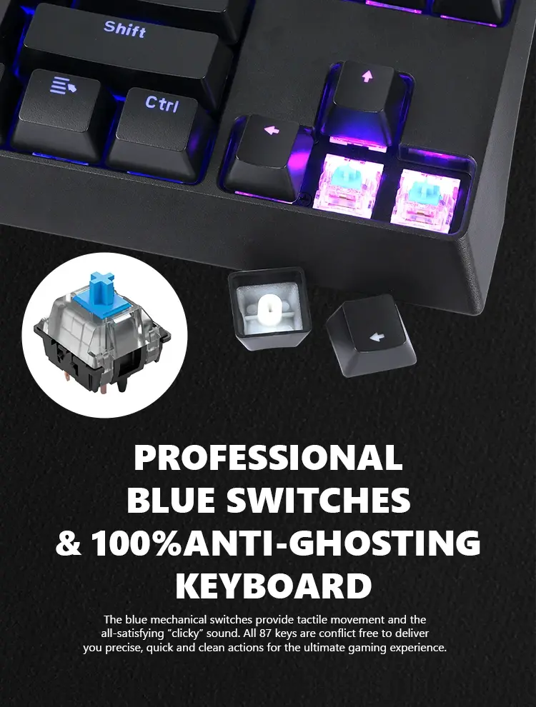 Marvo механична геймърска клавиатура Gaming Mechanical keyboard KG953G - Blue switches, 87 keys TKL, RGB - image 7