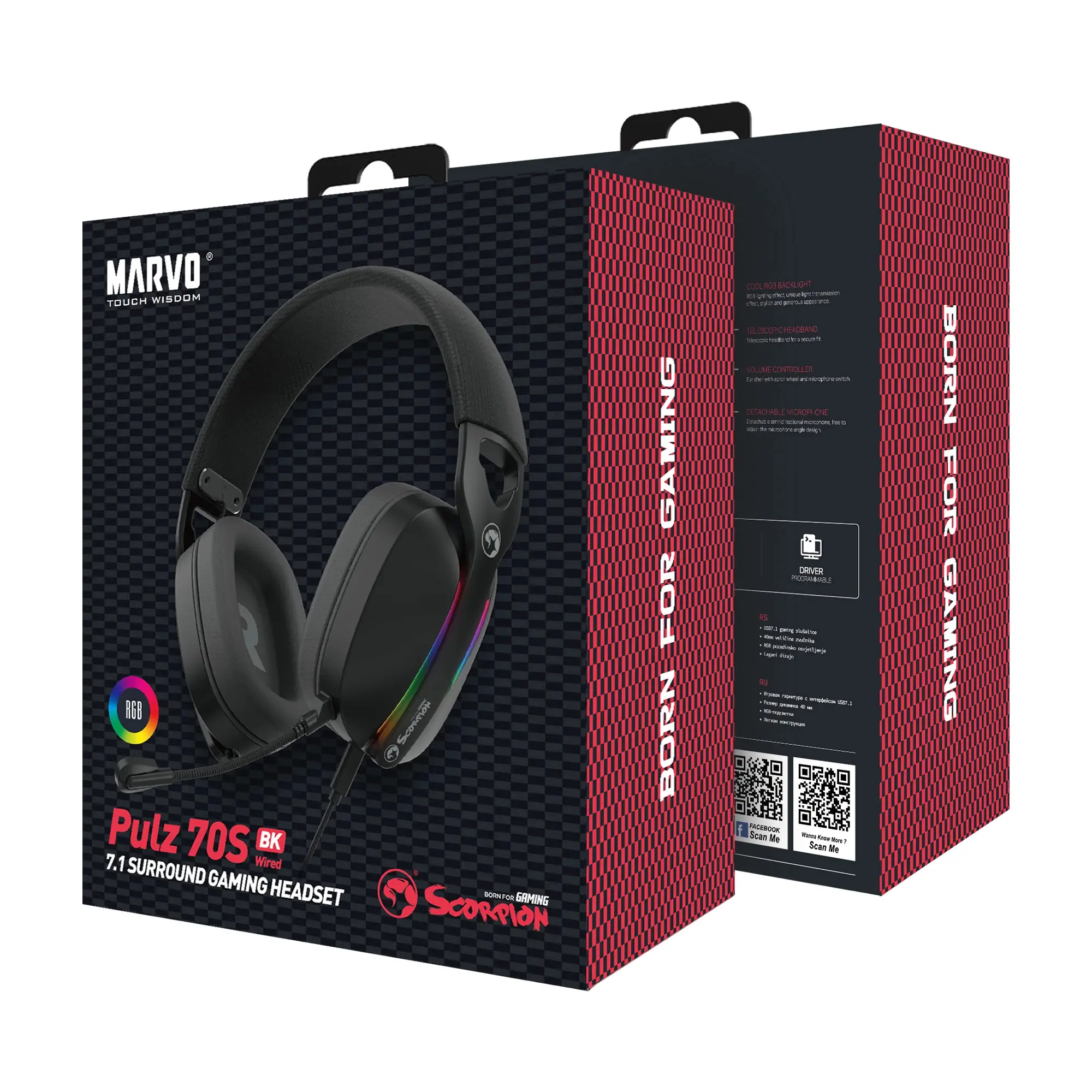 Marvo Геймърски слушалки Gaming Headphones Pulz 70S - 7.1 RGB - MARVO-HG9086-BK - image 5